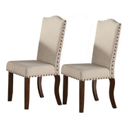 Rubber Wood Dining Chair With Nail Head Trim, Set Of 2, Brown And Cream