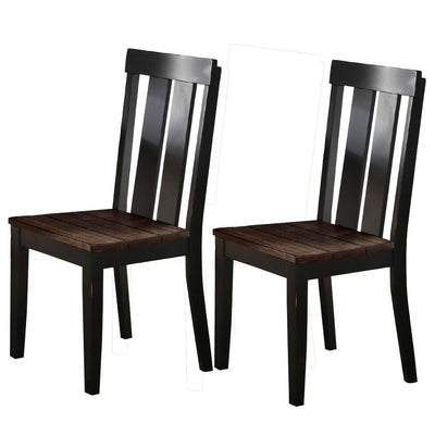 Rubber Wood Dining Chair With Slatted Back, Set Of 2, Brown And Black