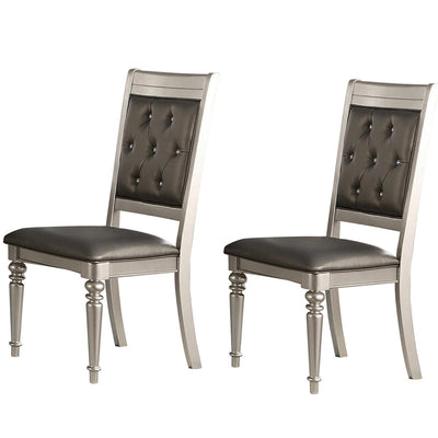 Rubber Wood Dining Chair With Diamond Tufted Back, Set Of 2,Gray