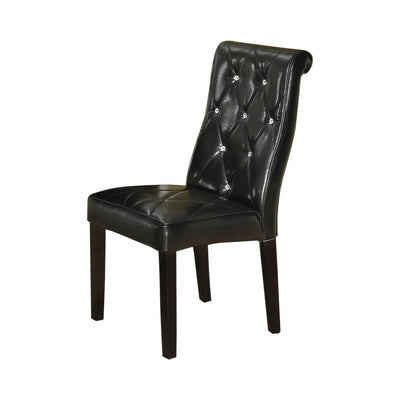 Black Faux Leather Tufted Dining Chair, Set Of 2,Black And Brown