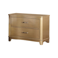 Pine Wood Night Stand With Two Drawers, Gold