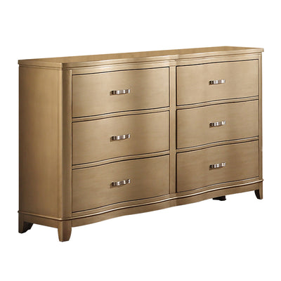 Pine Wood Spacious 6 Drawer Dresser ,Gold