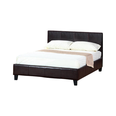 Queen Bed,Espreeso Faux Leather With14 Slats,Black
