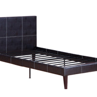 Twin Bed,Faux Leather With 12 Slats , Espresso,Brown