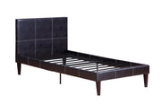 Twin Bed,Faux Leather With 12 Slats , Espresso,Brown