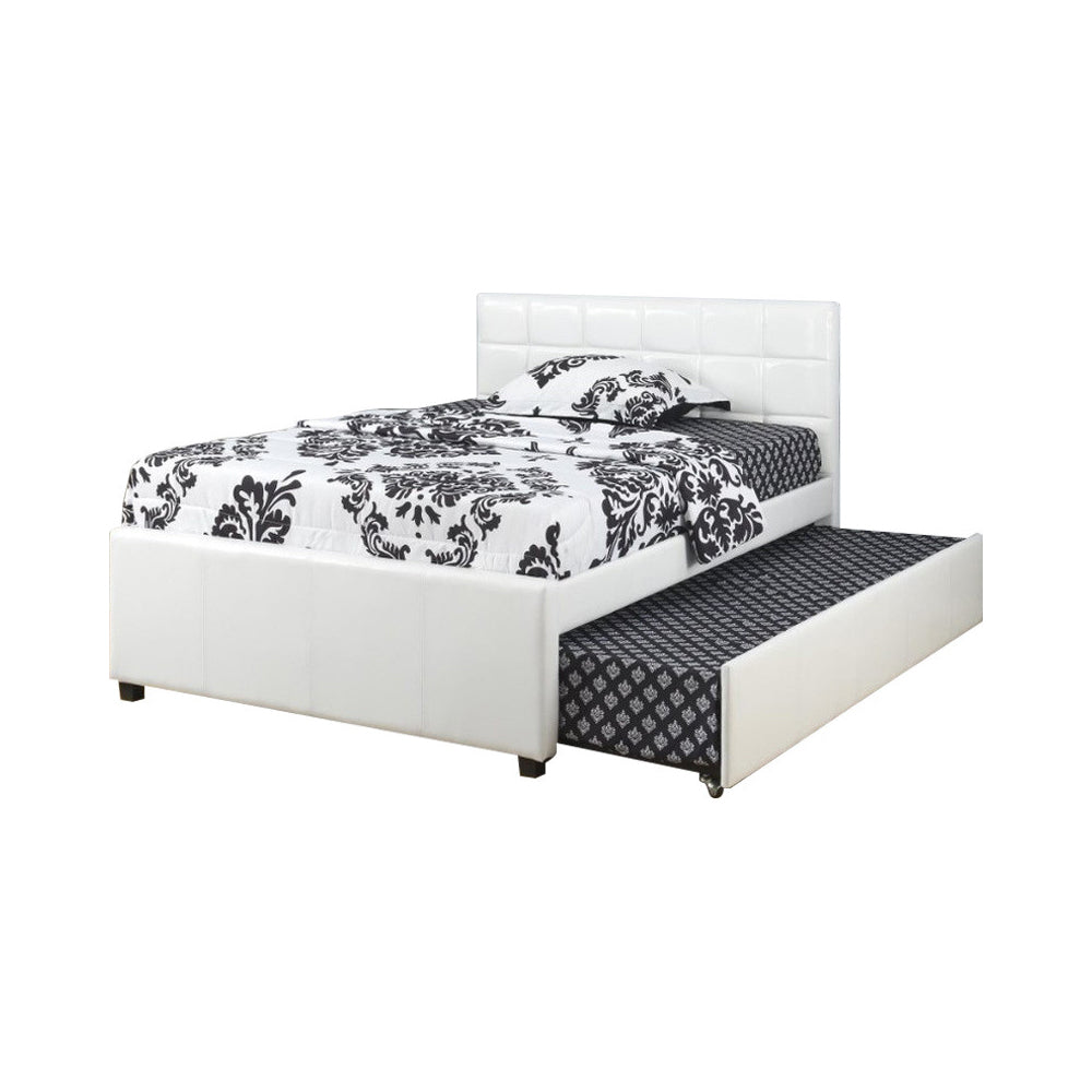Multiutility Twin Bed With Trundle Squ Tufted Head Boards, White