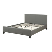 Queen Bed,Gray Faux Leather With 14 Slats,Grey