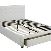 Queen Bed With Drawer,Pu White