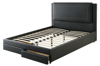 Pine Wood- Bonded Leather Eastern King Size Bed In Black