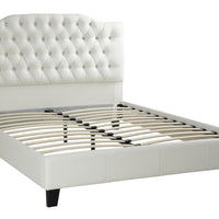 Eastern King Size Bed With Large Tufted Headboard, White