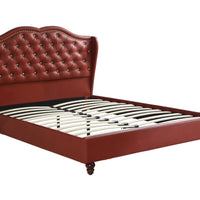 Upholstered Queen Size Bed In Red