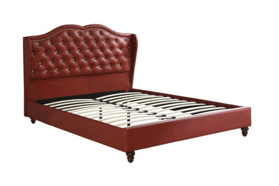 Upholstered Queen Size Bed In Red