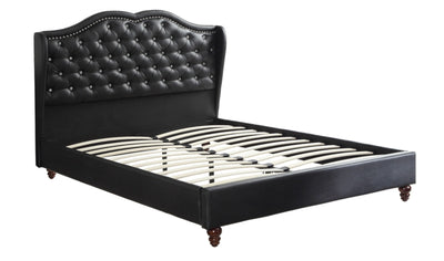 Faux Leather Upholstered Queen Size Bed, Black