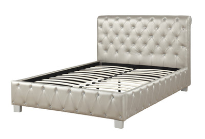 Polyurethane Leather Upholstered Button Tufted California King Bed, Silver