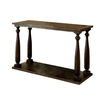 Sofa Table With Turned Legs Design, Dark Walnut Brown