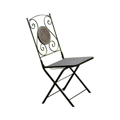 2 Piece Minimalistic Folding Metal Chair With Decoration On Back, Black
