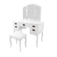 Vanity Table With Multiple Drawers And A Stool, White Finish