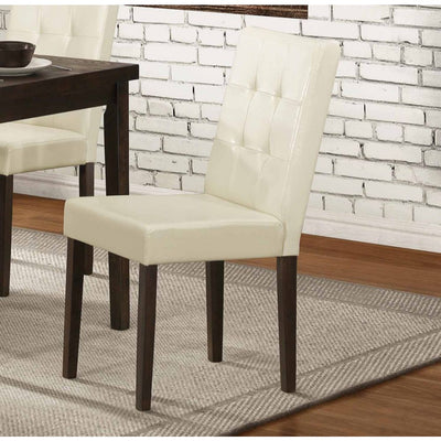 Wooden Side chair With Leatherette Upholstered Seat, Cream & Brown (Set of 2)