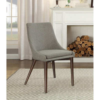 Wooden Side chair With Fabric Upholstered Seat And Backrest, Gray & Brown, Set of 2