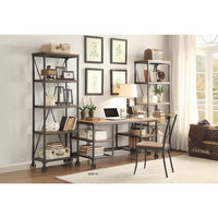 Metallic Book Case With Wooden Top And Shelves, Brown, Black