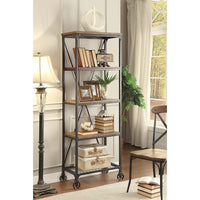 Metallic Book Case With Wooden Top And Shelves, Brown, Black