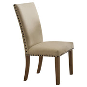 Wooden Side Chair Upholstered In Fabric With Nail head Trim, Beige & Brown, Set of 2
