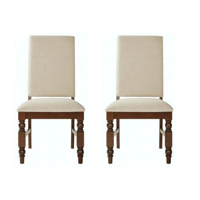 Wooden Chair With Gorgeous Turned Legs, Cream & Brown, Set of 2
