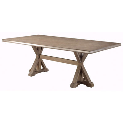 Wooden Rectangular Dinning Table With XBase Double Pedestal, Brown