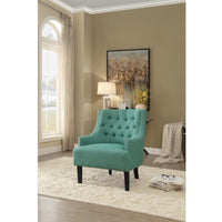 Accent Chair With Wooden Legs In Teal Blue