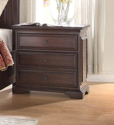 Wooden Nightstand With 3 Drawers In Cherry Brown