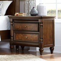 Wooden Nightstand With 2 Drawers In Cherry Brown