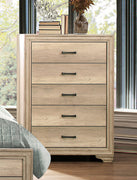 Natural Tone Wooden Chest With 5 Drawers In Brown