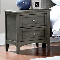 2 Drawers Wooden Night Stand with Flared Legs Gray