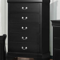 5 Drawers Wooden Chest With Silver Pulls Black