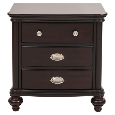 Wooden Nightstand With Three Drawers in Dark Cherry