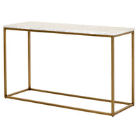 Console Table with White Marble Top, Brushed Gold