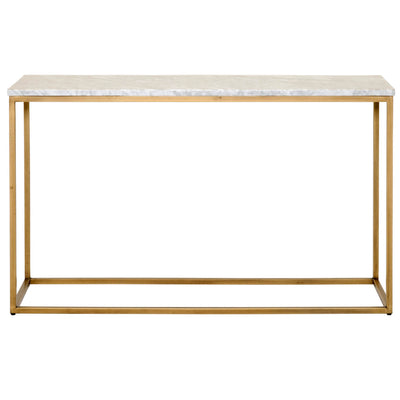 Console Table with White Marble Top, Brushed Gold