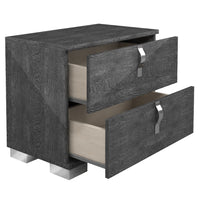 Two Drawer Wooden Nightstand With Curved handles Gray Birch