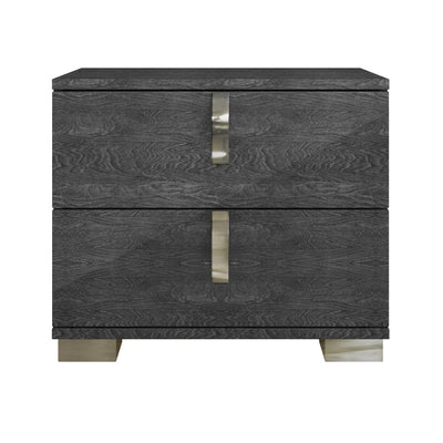 Two Drawer Wooden Nightstand With Curved handles Gray Birch