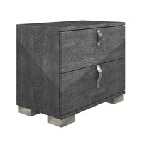 Two Drawer Wooden Nightstand With Curved handles Gray Birch