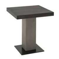 Pedestal Style End Table In Acacia Wood Slate Gray and Espresso Brown