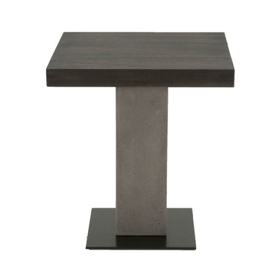 Pedestal Style End Table In Acacia Wood Slate Gray and Espresso Brown