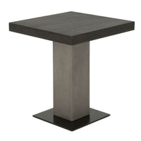 Pedestal Style End Table In Acacia Wood Slate Gray and Espresso Brown