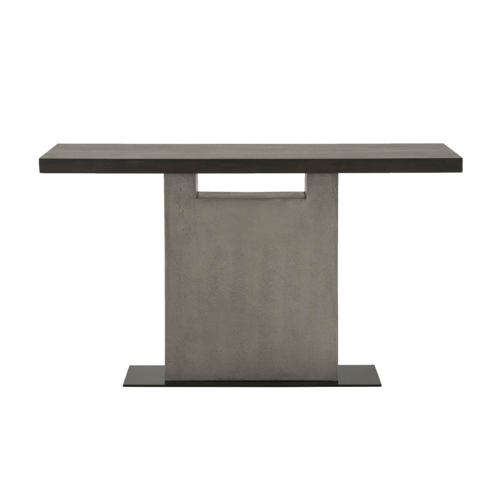 Metal Base Sofa Table With Acaia Wood Top Slate Gray and Espresso Brown