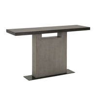 Metal Base Sofa Table With Acaia Wood Top Slate Gray and Espresso Brown