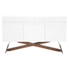 Buffet With Wooden Base Glossy White and Walnut Brown