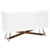 Buffet With Wooden Base Glossy White and Walnut Brown