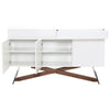 Buffet With Wooden Base Glossy White and Walnut Brown