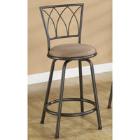 24" Metal Bar Stool with Upholstered Seat, Black & Brown, Set of 2