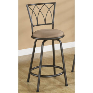 24" Metal Bar Stool with Upholstered Seat, Black & Brown, Set of 2